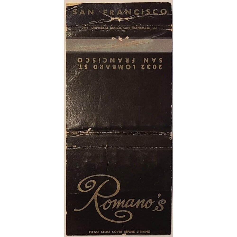Vintage Matchbook Cover Romano's Italian Restaurant San Francisco CA 30 Strike